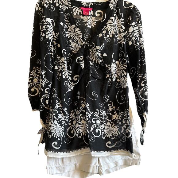 Sunny Leigh Womens L Coverup Tunic Silk Blend 3/4 Sleeve Floral Beach Boho VTG - Picture 1 of 11